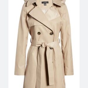 Halogen Beige Double-Breasted Trench Coat